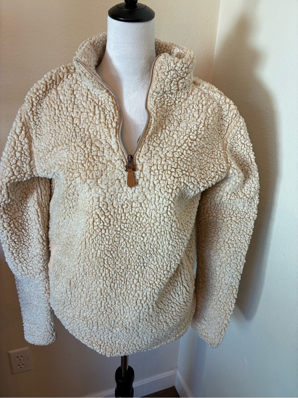 Simply Southern Ivory Sherpa Quarter-Zip Pullover with Leather Zip Tab